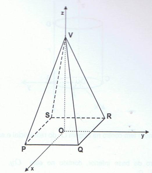 5. Considere, num referencial o.n. Oxyz, uma pirâmide regular de base quadrada. O vértice V da pirâmide pertence ao semieixo positivo Oz. A base da pirâmide está contida no plano xoy.