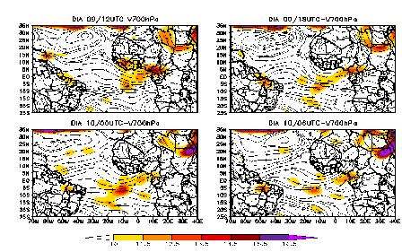 1000 hpa as 00 UTC, e de 800/700 hpa em média de topo com a base em 950/900 hpa em 06 UTC, ambos do dia 9.