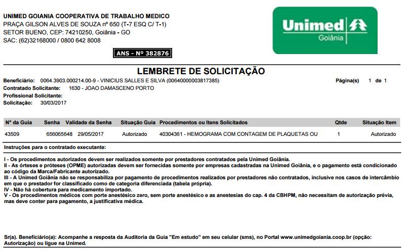 Registro da Solicitação SP/SADT(2/3) Documento que será