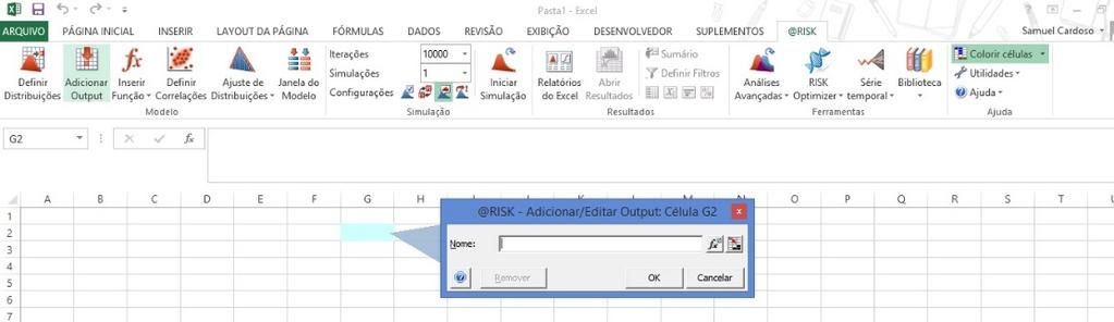 O @Risk realiza simulações de forma inegrada ao Excel, e possui funcionalidades para geração de números aleaórios, conforme as disribuições de probabilidades específicas a serem esabelecidas para os