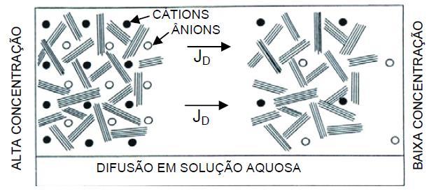 Figura 3. Mecanismos de difusão. Fonte: Costa (2002). A presença de partículas de solo, em particular argilominerais adsorventes e matéria orgânica, dificulta o processo difusão.