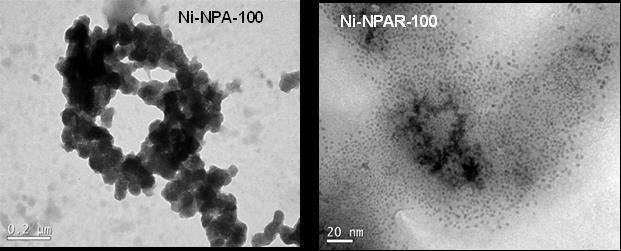 Figura 17. Micrografias de TEM para as Ni-NPA-100 e Ni-NPAR-100 (NPs isoladas).