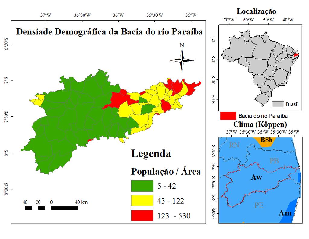 Área de Estudo A bacia hidrográfica do Rio Paraíba está localizada no estado da Paraíba e a possui uma área total de