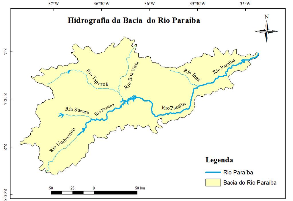 Os principais rios da bacia do Rio Paraíba
