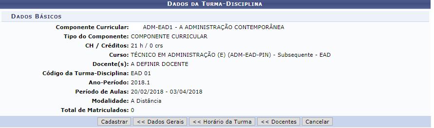 7. Confira os dados da turma e finalize a abertura da turma clicando na opção