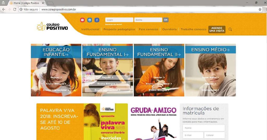 CANAIS DE CONTATO O primeiro contato dos pais com uma escola pode ser feito por vários canais: redes sociais, e-mail, telefone ou até mesmo pessoalmente.