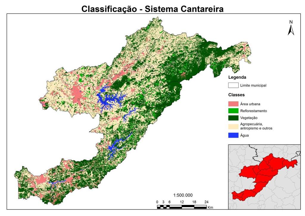 reflorestamento e área urbana e assim garantir melhores resultados na relação entre as áreas classificadas e atuais. Figura 7. Classificação Sistema Cantareira. 5. Resultados Tabela 1.