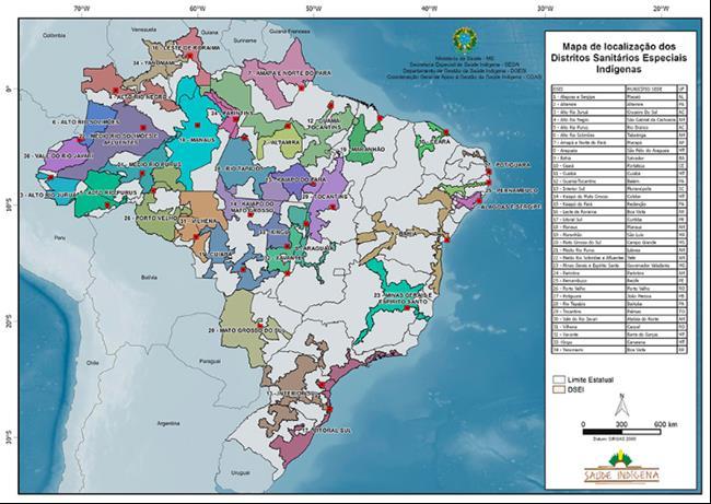 Fonte: Departamento de Gestão da Saúde Indígena/SESAI Figura 4 Localização dos Distritos Sanitários Especiais Indígenas no Brasil.