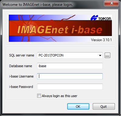 Iniciar IMAGEnet i-base Iniciar sessão Para iniciar o IMAGEnet i-base, faça duplo clique sobre o ícone de atalho trabalho. Será apresentada a janela de início de sessão do IMAGEnet i-base.