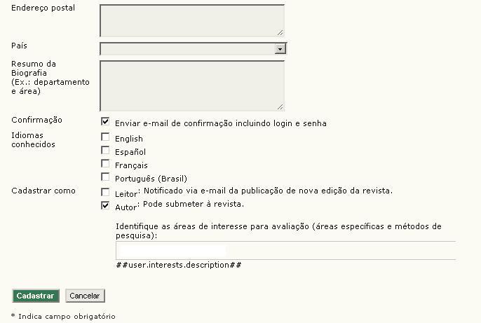 Submissão do manuscrito pelo Autor Para submeter um manuscrito a uma