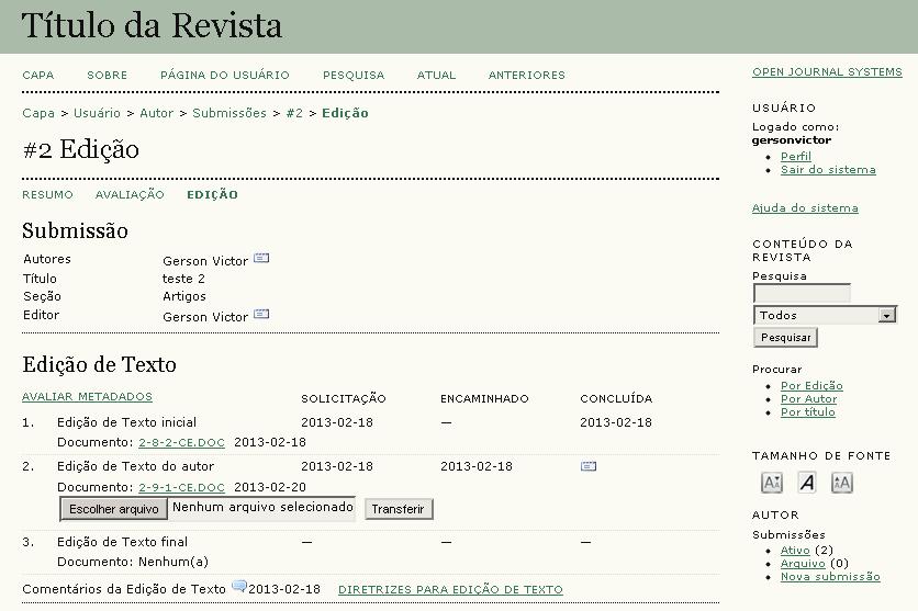 Acompanhamento da Edição de Texto Uma vez transferida a nova versão,