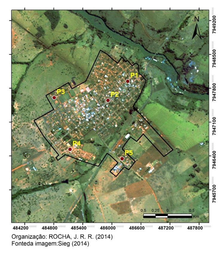 Figura 2 - Mapa de localização dos pontos de coleta em Caçu (GO). Fonte:  R.