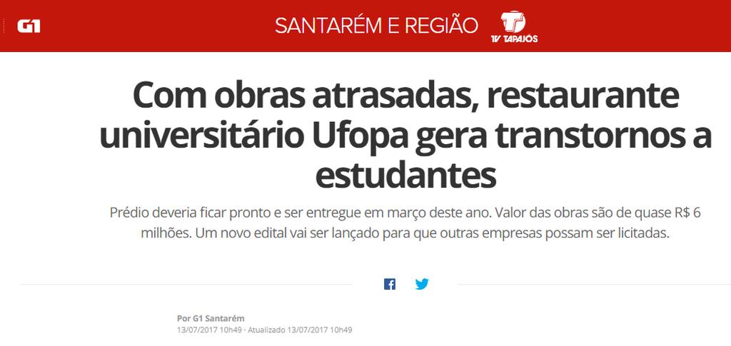 Era em março para esta obra estar pronta, mas infelizmente a empresa que ganhou a licitação, a Construtora Meio Norte, de Macapá, apresentou