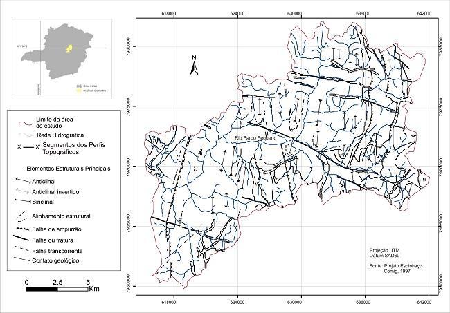 alto curso do Rio Pardo Pequeno - borda oeste do Planalto do Espinhaço Meridional Figura 2 - Estruturas Geológicas