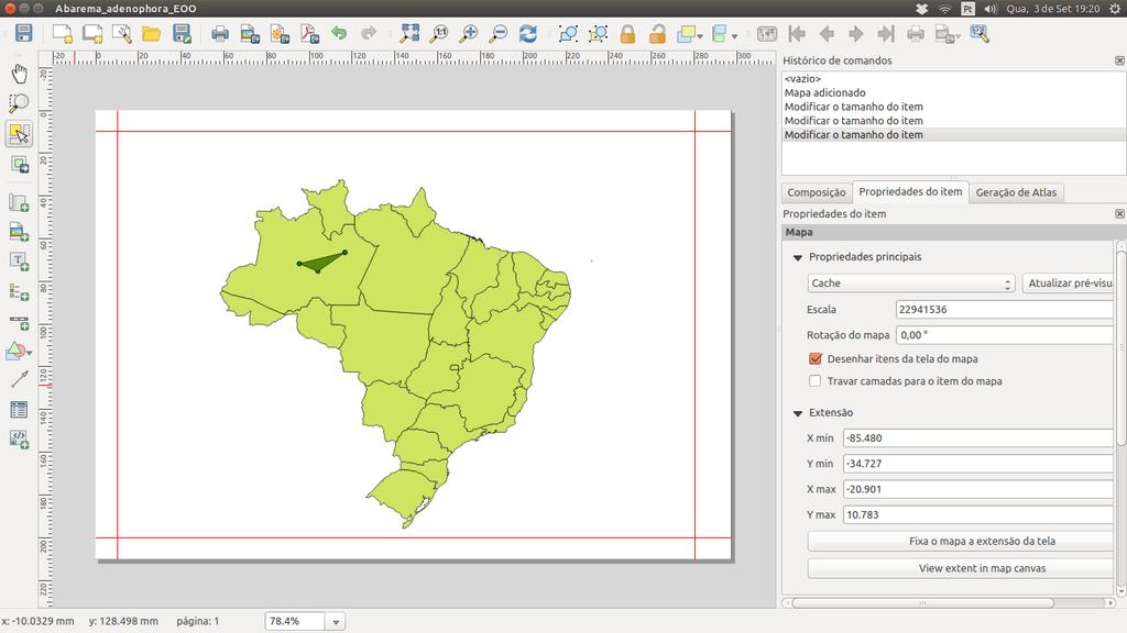 Figura 4: Compositor de impressão com o mapa adicionado. B. MAPA DE LOCALIZAÇÃO Contudo, na verdade, vamos antes, fazer um mapa de localização.