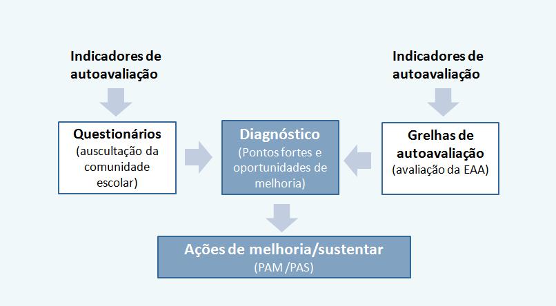 Figura 5 Instrumentos de autoavaliação Primeiramente, a EAA definiu os indicadores para os diversos subcritérios da CAF, tendo em conta as especificidades do AEL.