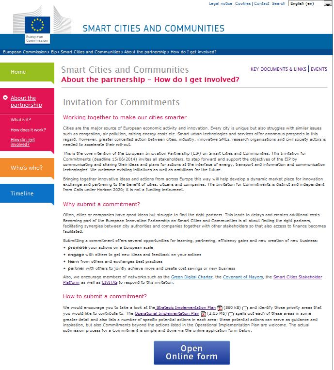 EIP Smart Cities and Communities Implementação Convite para as Acções de Compromisso O que são as Ações de Compromisso?