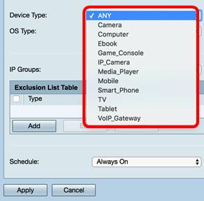 Móvel Escolha isto aplicar a política aos dispositivos móvéis. Smart_Phone Escolha isto aplicar a política aos telefones espertos.