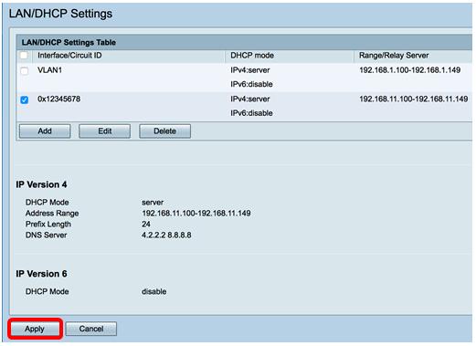 LAN/DHCP. Etapa 12. Clique em Apply.