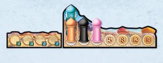Em uma partida com 3 ou jogadores, cada jogador pega 8 Camelos e marcador de Turno da cor que preferir u. Os Camelos e marcadores de Turno extras Azul e Rosa não são usados.