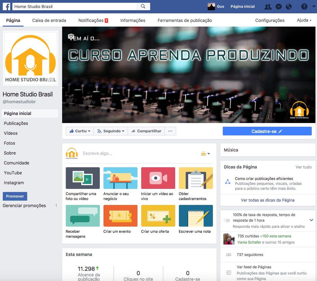 Página Facebook Embora seja um dos canais de menor importância estratégica para o Home Studio Brasil, nossa página do Facebook consegue impactar um volume médio de 12 mil