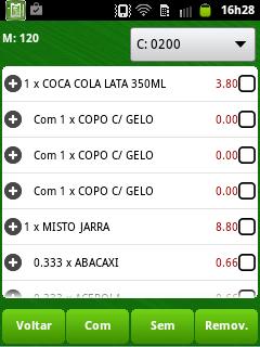 Botão Observação Com : Acrescente observações ao pedido do tipo Copo com gelo, Gelo e limão ou qualquer outro