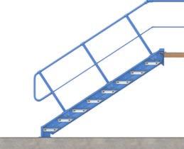 Os guarda-corpos de dos níveis mais altos se unem aos guarda-corpos das escadas através de rótulas que admitem acoplar elementos com ângulos de graus distintos.