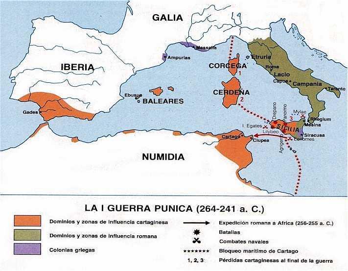 Formação e Expansão do Império Romano: Primeira Guerra Púnica; 264-241 a.