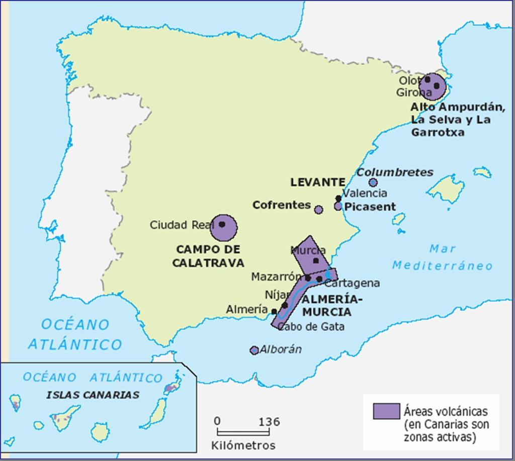 ESPAÑA VOLCÁNICA, *ver relevo volcánico das Illas Canarias A área volcánica integra fundamentalmente o arquipélago canario e