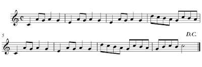 Da Capo - D.C É uma expressão italiana que significa - do princípio, do começo. Indica que se deve voltar ao início do trecho ou ao lugar que se inicia, D.C (Abreviatura). D.C al Fine - repete-se do início até a palavra Fine.