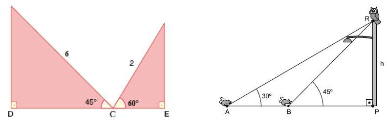 segunda ilha? (Use cosα = 0, ) 47. Sabendo que cosα = 0, e que senα > 0, calcule tg α. Figura 0 Figura 04 4. Considere a Figura 0 acima. Encontre o valor da distância entre D e E. 49.