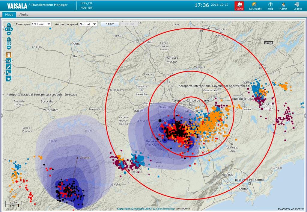 Serviço de Visualização de Descargas Atmosféricas TS Manager Distinção entre raios nuvem-solo e