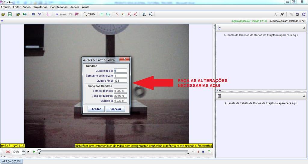 16 Fig. 23 Destaque para o ícone onde o usuário deve clicar para realizar os ajustes necessários no vídeo Uma caixa de dialogo com as características do vídeo surgirá na tela.