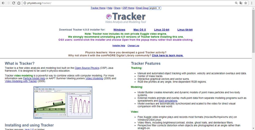 5 2.2-Instalação do software tracker: Acesse o site http://physlets.org/tracker/.