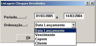 Relatórios Cheques por Período, Vencimento. Relatório de Lançamentos Clique em Contas Cheques Relatório Cheques p/ Período Vencimento.