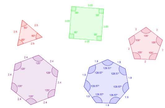 12. A seguir você vê cinco polígonos representados. Para cada um deles, estão indicadas as medidas dos lados (numa determinada unidade de medida) e as medidas dos ângulos internos. Observe-os. E aí?