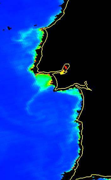 As figuras mostram que na zona do Cabo Carvoeiro a variabilidade espacial pode ser levada (figura da esquerda), bem como a variabilidade temporal (a figura da direita foi obtida 6 dias depois da da