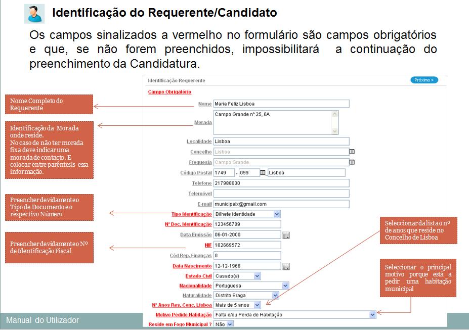 Exemplo dados preenchido no Manual de Apoio Candidatura RAHM: In Manual de Apoio Candidatura Depois de