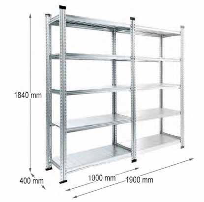 Os vãos iniciais são facilmente ampliados através de prateleiras com 900mm de comprimento e 400mm de profundidade, com intervalos de 33mm de altura.