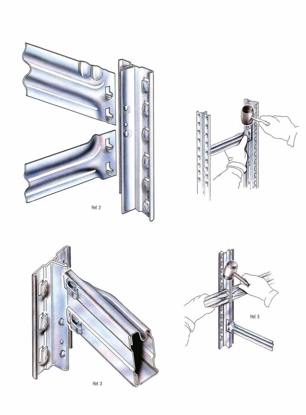 VIGAS Utilizando o bastidor já completamente montado, encaixar as vigas nas patilhas interiores, batendo com um maço junto ao bastidor (Ref. 3).