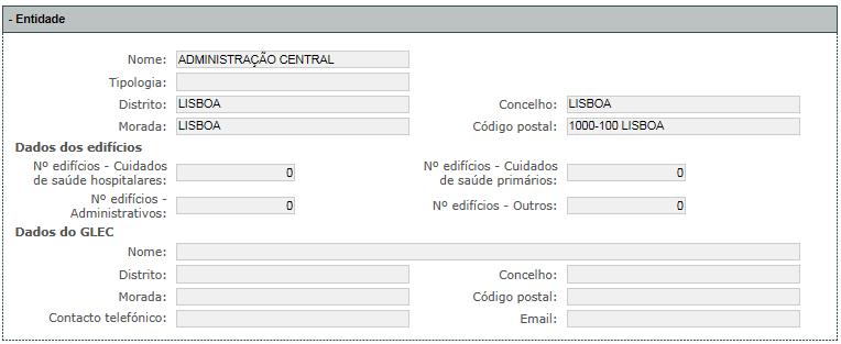 3.2.2 Área da Entidade Depois de se selecionar a [Entidade] (item 13) entra-se na zona das instituições, conforme se pode ver na figura 7, onde se pode encontrar todas as instituições criadas na