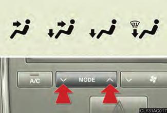 3-1. Uso do sistema do ar condicionado e desembaçador Alterar as saídas de ar Pressione ou no interruptor. As saídas de ar comutam sempre que o botão for pressionado.