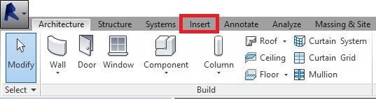 CAPÍTULO 3 Uma nuvem de pontos pode inserida no Revit da seguinte forma: Figura 3.7 - Passo 1: Selecionar Insert (autora) Figura 3.