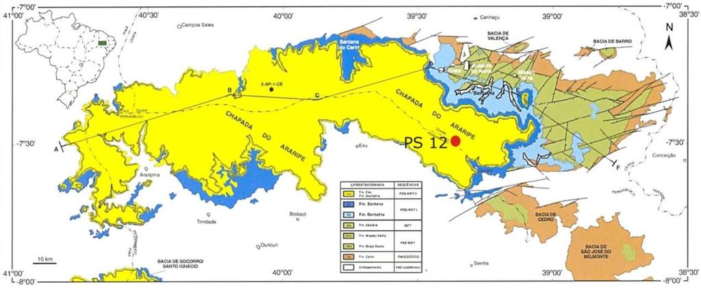 Formação Rio da Batateira e os de origem lacustre/marinho da Formação Santana, com o objetivo de caracterizar a faciologia orgânica e suas variações ao longo de uma seção sedimentar da bacia,