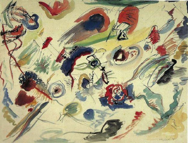 O artista Wassili Kandinsky é considerado pioneiro na realização de pinturas não figurativas com Primeira Aquarela