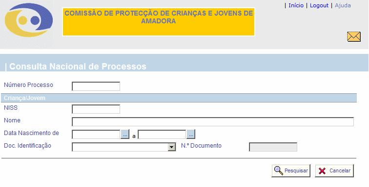 II. Conceitos Básicos da Aplicação Página 3 Pesquisa Para visualizar dados de processos, é necessário aceder ao ecrã dos critérios de pesquisa.