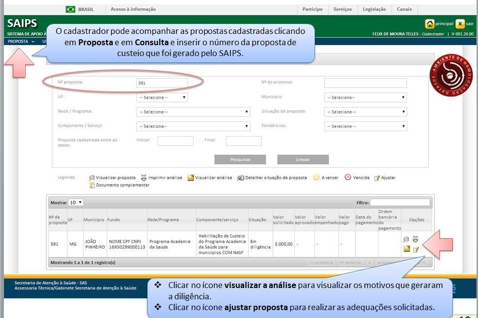 5) Como eu acompanho uma proposta já cadastrada no SAIPS? Para maiores informações de acesso ao SAIPS consulte o manual de uso do sistema: http://portalarquivos2.saude.gov.