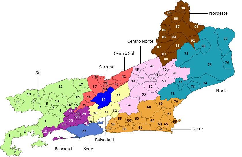 Imagem 2 Regiões e municípios do estado do Rio de Janeiro Sistema FIRJAN Sul Fluminense: Paraty (1), Angra dos Reis (2), Rio Claro (3), Piraí (4), Pinheiral (5), Volta Redonda (6), Barra Mansa (7),