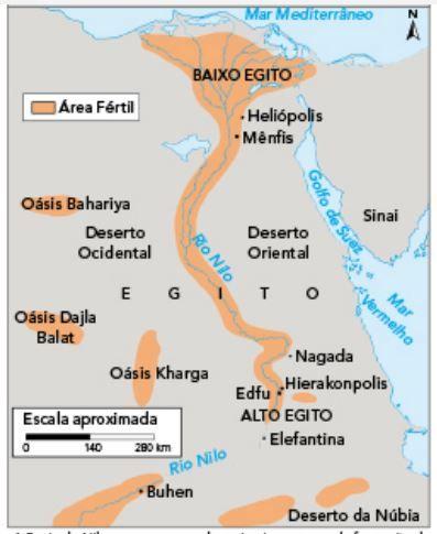 Egito antigo Nordeste da África - Oásis entre o deserto da Líbia e da Arábia Ocupação do vale do Rio Nilo por populações seminômades há