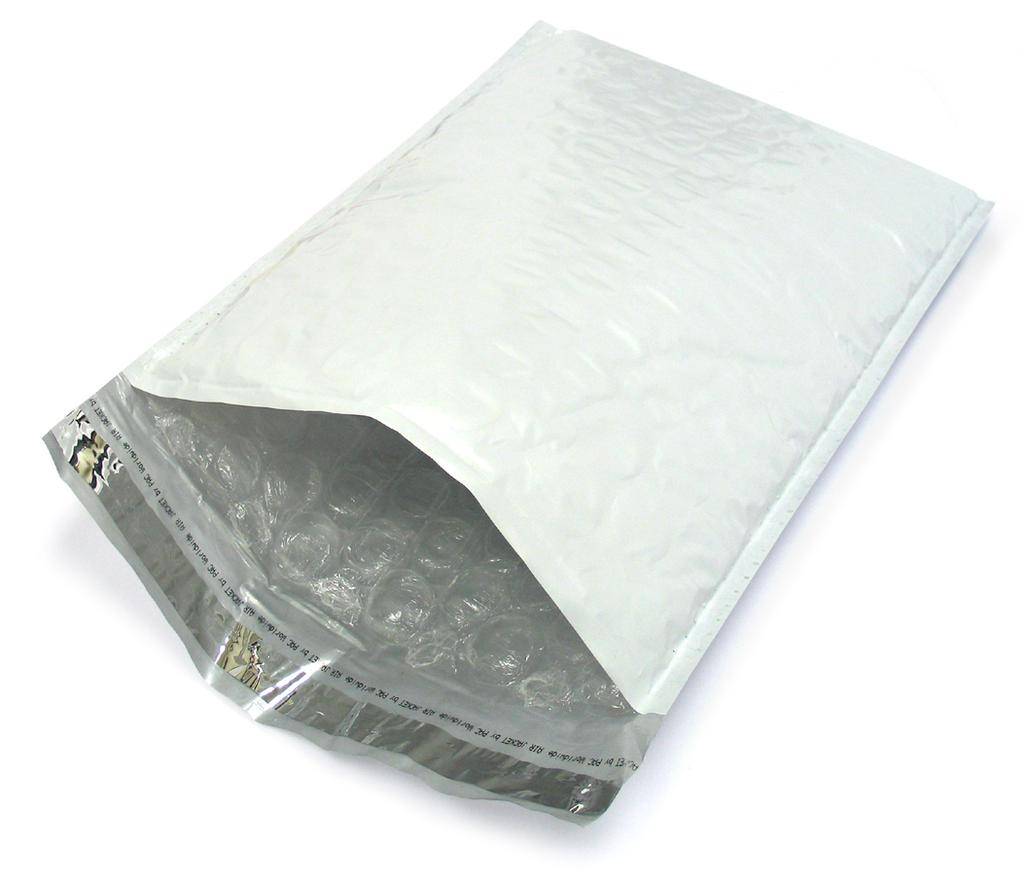 Envelope plástico com lacre anti violação e bolhas Com um perfil semelhante ao modelo anterior, esta embalagem possui bolhas na parte interna do envelope.